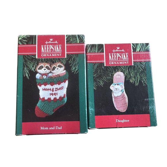 Vtg Hallmark Christmas Ornaments Daughter 1991 & Mom & Dad 1991 - Picture 3 of 5